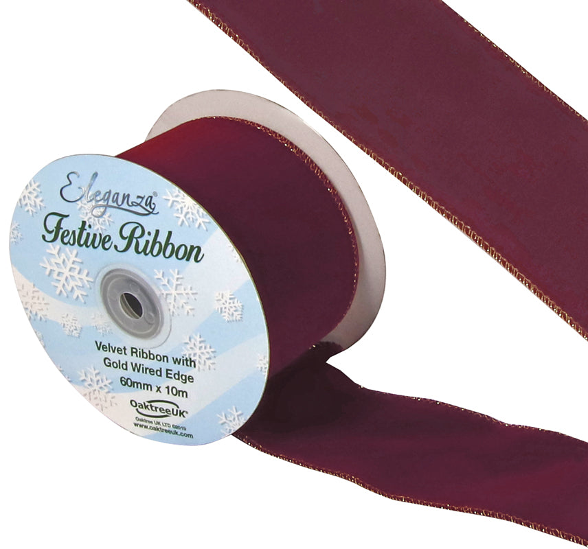 Christmas-Ribbon-Wired-Edge-Burgundy-Velvet-60mm-x-9.1m
