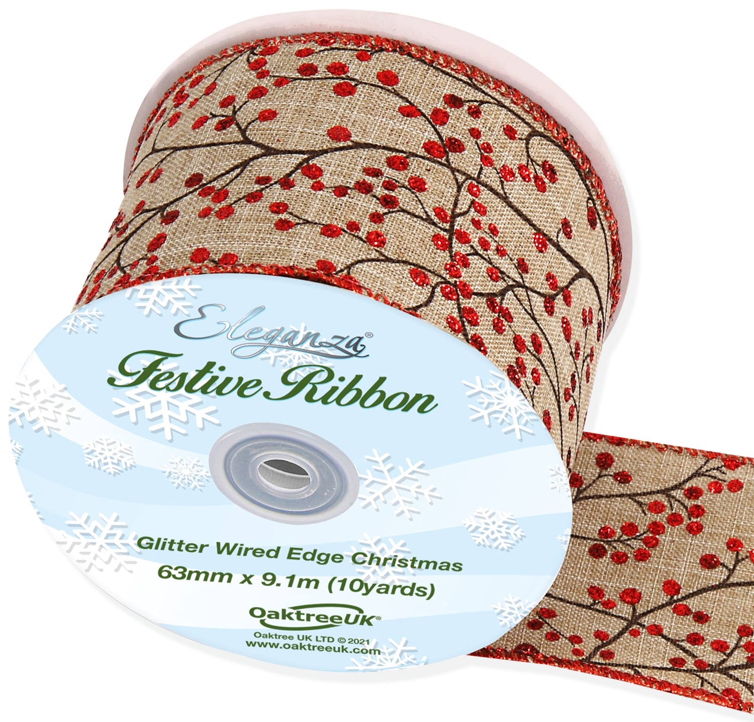 Christmas-Ribbon-Wired-Edge-Christmas-Glitter-Red-Berries-63mm-x-9.1m