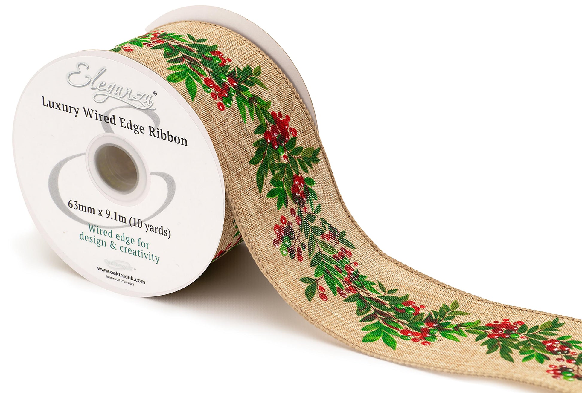 Christmas-Ribbon-Wired-Edge-Christmas-Red-Berries-and-Foliage-Natural-63mm-x-9.1m