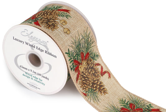 Christmas-Ribbon-Wired-Edge-Festive-Pine-Cone-with-Glitter-63mm-x-9.1m