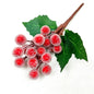 Artificial leafy berry branch with red berries and green leaves on a white background