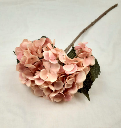 A 46cm artificial pink hydrangea flower with realistic appearance, including pink petals and green leaves, placed against a white background.