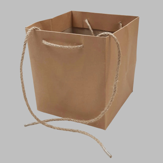 Hand-Tie-Gift-Bags-Kraft-Natural-16cm-x-14.5cm-x-14.5cm-Pack-of-10-Bags