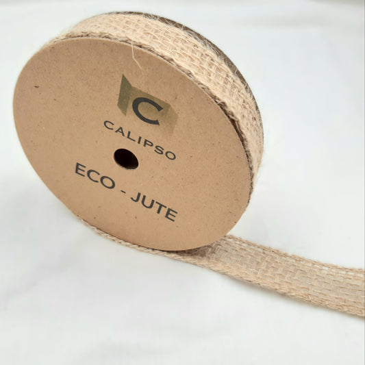 A reel of 25mm Brown Jute Ribbon.