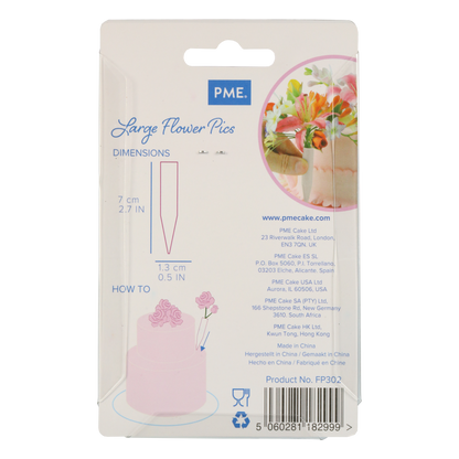 Large flower pick packaging with product details on a white background