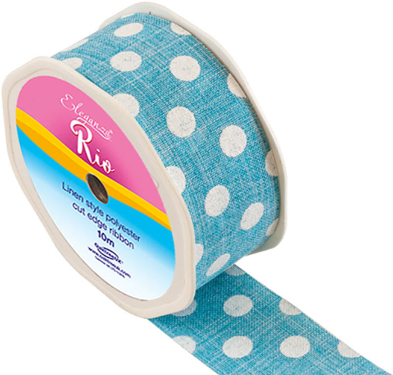 Linen-Ribbon-Cut-Edge-Light-Blue-Polka-Dot-38mm-x-10m