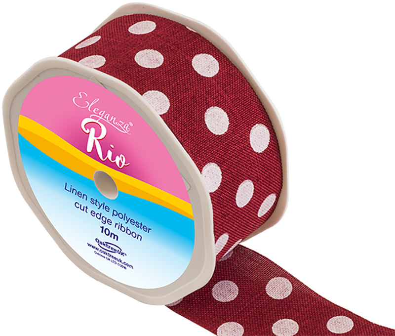 Linen-Ribbon-Cut-Edge-Red-Polka-Dot-38mm-x-10m