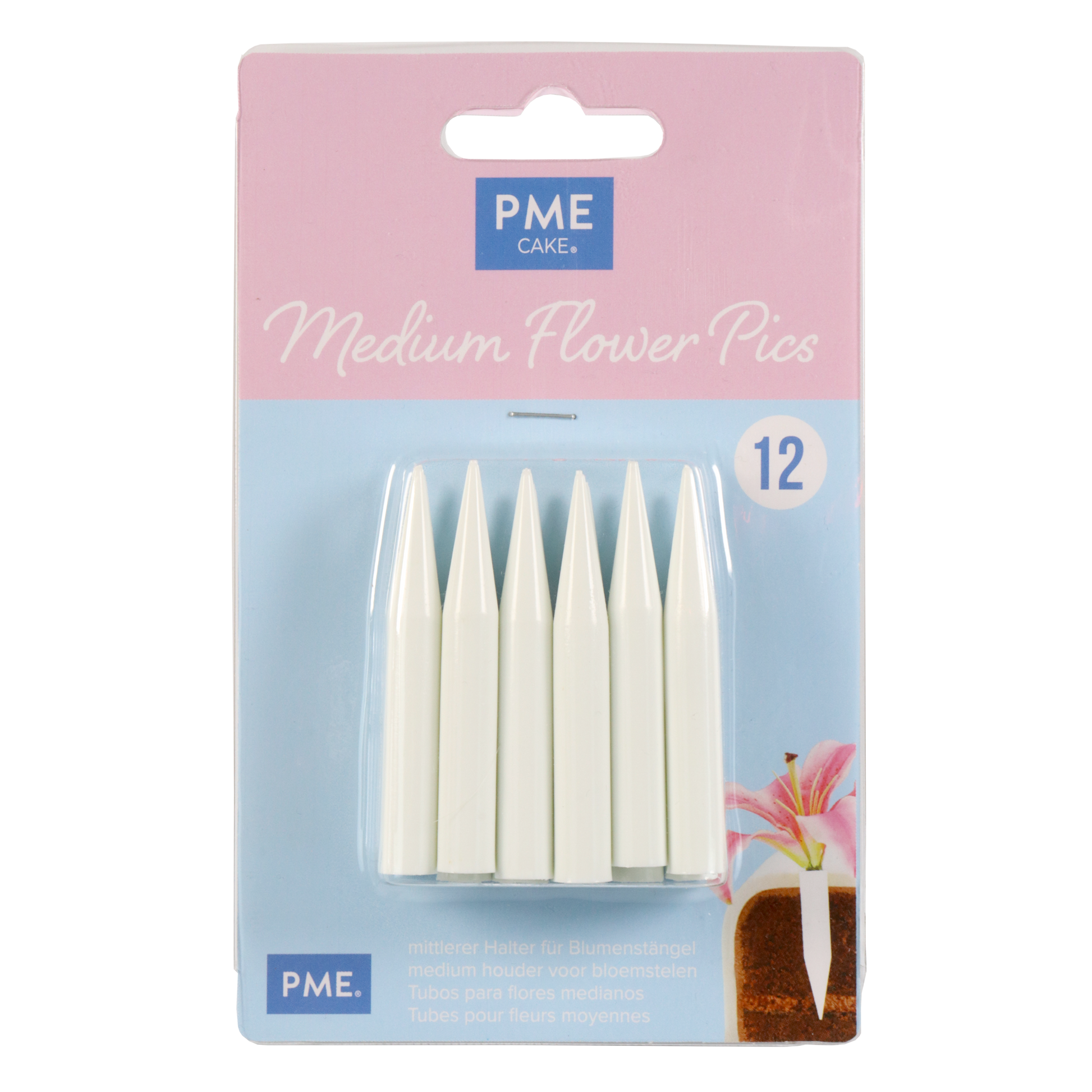 Pack of Medium Flower Pics with pink and blue packaging on a white background