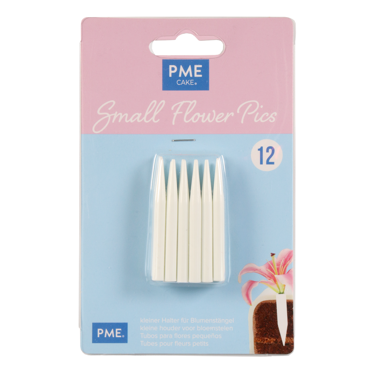 Pack of Small Flower Pics with pink and blue packaging on a white background
