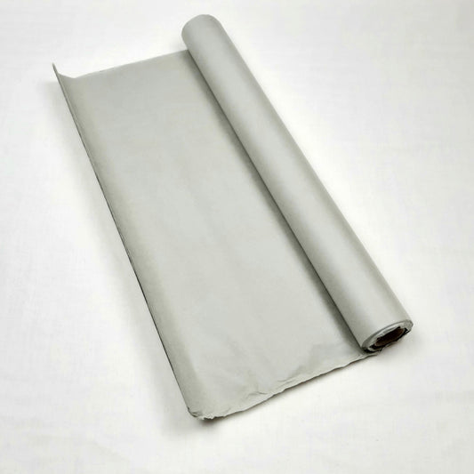 Rolled-up grey tissue paper on a white background